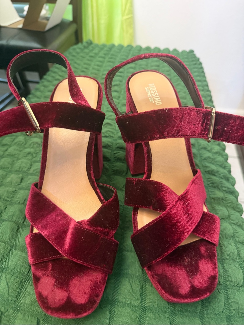 Mossimo Supply Co. Burgundy Velvet Block Heel Sandals